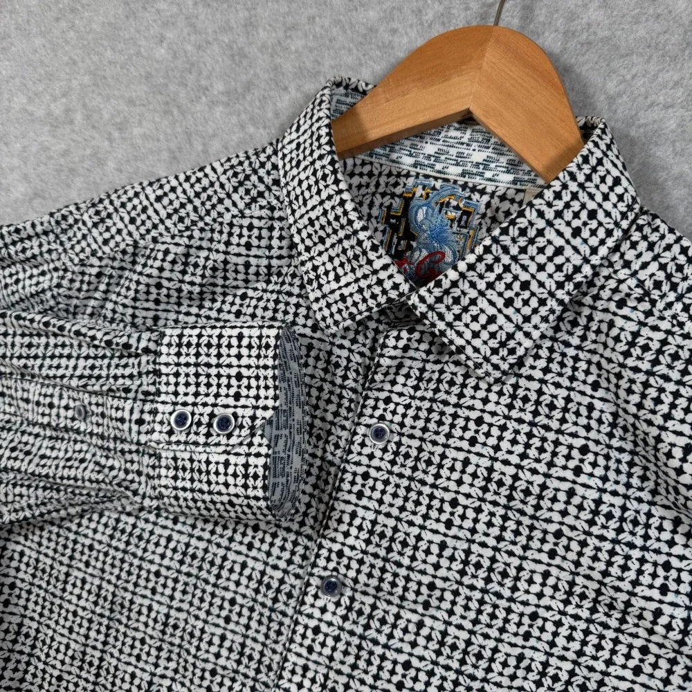 Robert Graham Mens Large Classic Fit Geometric Button Down Shirt Black White